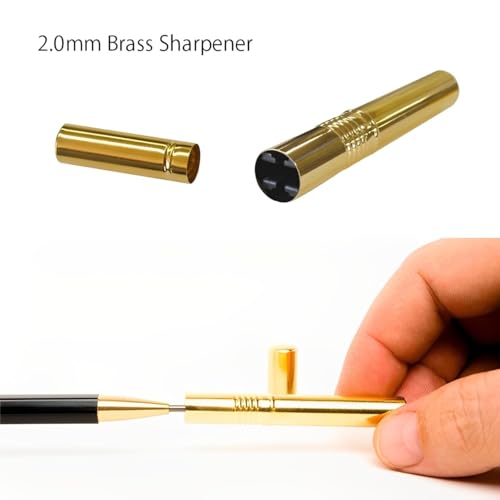 WN03 Wooden Mechanical Pencil Set, 2.0mm Extra Bold, Thick Barrel, Incense Cedar Yellow Pencil with Lead Refills (HB, B), Eraser Refills, and Brass Sharpener for Writing, Sketching, Drawing