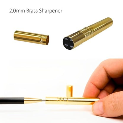 WN03 Wooden Mechanical Pencil Set, 2.0mm Extra Bold, Thick Barrel, Incense Cedar Yellow Pencil with Lead Refills (HB, B), Eraser Refills, and Brass Sharpener for Writing, Sketching, Drawing