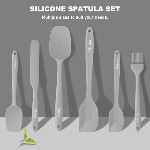 NileHome 6 Pieces Silicone Spatula Set with Silicone Brush,Mixing-Grey - color: Gray
