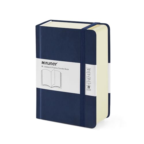 Mifuner Small Rectangle 3.5x5.5 200 Sheets 105gsm Mini Notebooks Blank Pages Sketchbooks Pocket Paint Writing Diary Memo PU Leather Cover Deep Blue - color: 105gsm-PU Cover-Deep Blue