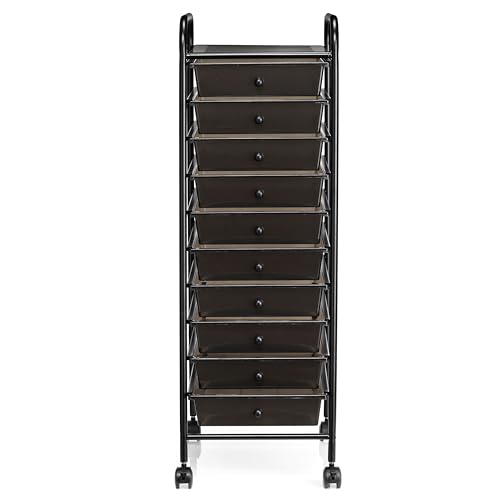 Simply Tidy 10 Drawer Matte Black Rolling Cart - Mobile Organizer with Removable Drawers, Swivel & Locking Casters, Durable Tubular Frame - 1 Set - color: Matte Black