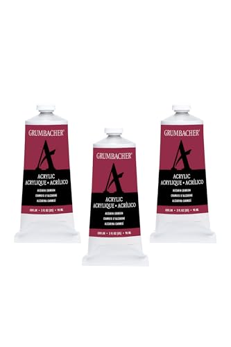 Grumbacher Alizarin Crimson Acrylic Paint, 90ml/3 oz. Metal Tube, 3-Pack - color: Alizarin Crimson