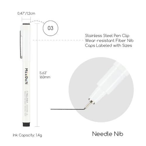 MEEDEN Micro Fineliner Drawing Pens: 0.3mm Needle Nib, 6 Pack, Black Ink | Waterproof archival ink for technical drawing, sketching, outlining, illustration, manga, and journaling - style: 0.3mm Needle Nib