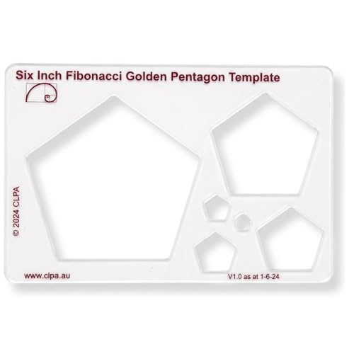 Fibonacci 6" Pentagon Drawing Template, Golden Ratio Stencil | Australian Designed and Made; Geometric Stencil for Art; Drafting and Quilting; PETG - style: 6" Penagon