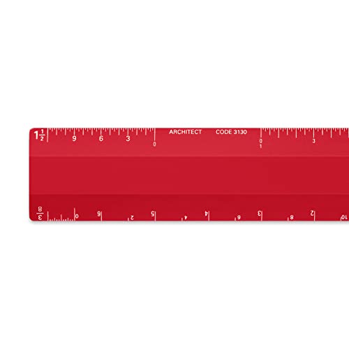 Alumicolor Architect 6 inch Ruler Scale w/ 4 Bevel Design for Drawing, Drafting & Engineering, Calibrations Divided by (1/8, 1/4), (1/2, 1), (3/8, 3/4), (3, 11/2), Red - color: Red