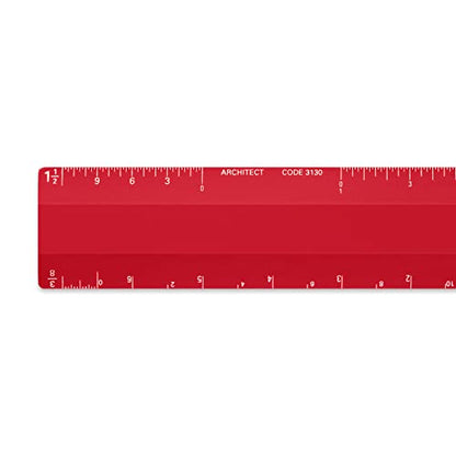 Alumicolor Architect 6 inch Ruler Scale w/ 4 Bevel Design for Drawing, Drafting & Engineering, Calibrations Divided by (1/8, 1/4), (1/2, 1), (3/8, 3/4), (3, 11/2), Red - color: Red