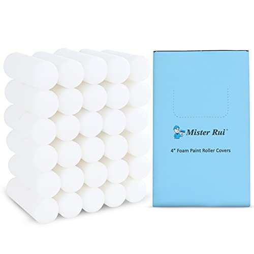 Mister Rui 30 Pack 4 Inch Foam Paint Roller Covers | Small Sponge Roller 4 Inch, High Density Foam Brings Smooth Finishes, Perfect for Cabinets, Cupboards, Doors - color: 30 Pcs 4" Foam Roller Cover