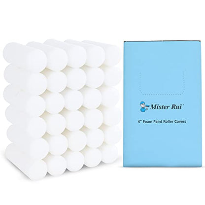 Mister Rui 30 Pack 4 Inch Foam Paint Roller Covers - color: 30 Pcs 4" Foam Roller Cover