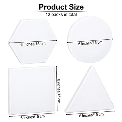 Aodaer 12 Pieces Stretched Canvas for Painting 6 Inch Blank Canvas Panels Triangle Square Hexagon Round Shape Canvases Boards Art Supplies for Acrylic Pouring Oil Painting - size: 6 Inch