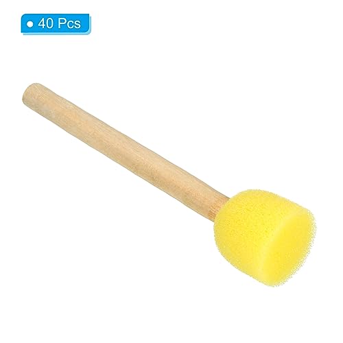 PATIKIL 0.8" Paint Sponges for Painting, 40 Pack Round Painting Sponge Foam Brush Wooden Handle Painting Tools for Crafts Arts, Yellow - size: 0.8"