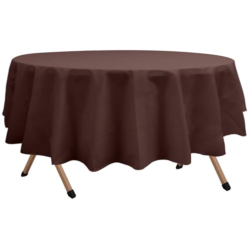 2 Pack Brown Premium Plastic Tablecloth Round 84 Inches Reusable Coffee Brown Decorative Table Cover for Dining, Wedding, Party, Indoor and Outdoor use - color: G03 Brown, size: Round 84"