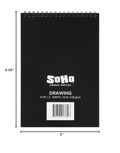 SoHo Urban Artist Softcover Drawing Pad - 6"x8", 12 Pack w/288 Sheets Total - 92 lbs/150gsm, Mixed Media, Dual-Sided, Acid-Free, Wire-Bound, Micro-Perforated, Repeated Erasing & Reworking - size: 6"x8"