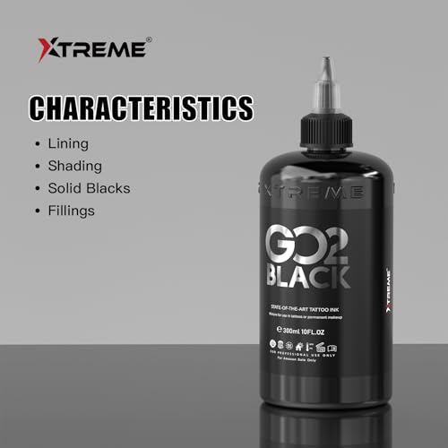Xtreme GO2 Black Tattoo Ink 10oz – Professional Tattoo Ink for Bold Fillings & Shading, Long-Lasting Vivid Color, Highly Concentrated & Fade-Resistant, Smooth Application, Vegan Tattoo Ink