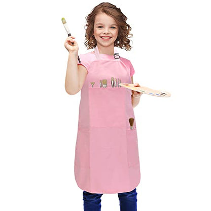 FreeNFond Kids Apron Adjustable Child Apron with 4 Pockets for Baking Painting - color: Pink