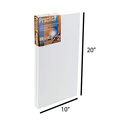 Practica Economy Stretched Cotton Canvas - Acid-Free Acrylic Primed Canvas for Acrylics, Pastels, Graphite, & More! - [2-Pack - 10x20] - size: 10x20"