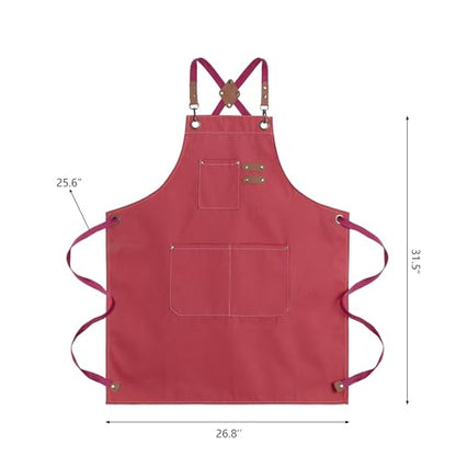 Chef Aprons for Men Canvas Apron with Large Pockets and Adjustable Neck Strap for Cooking,BBQ, Gardening - color: Hot Pink