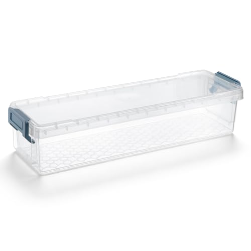 BTSKY 1 Pack Long Plastic Storage Box for Pencils Clear Marker Organizer | Stackable Storage Box for Painting Brushes, Painting Brush Container with Snap-tight Lid for Drawing Tools Small Items(Blue) - color: Blue