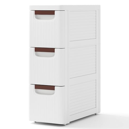 Giantex 3 Drawers Storage Cart, Narrow Plastic Dresser, Rolling Organizer Cart for Office Classroom Bedroom Bathroom Art Craft Supplies, Mobile Slim Utility Cart on Wheels (7.5"x16.5"x22.5") - color: White, size: 7.5"x16.5"x22.5" (3 Drawer)