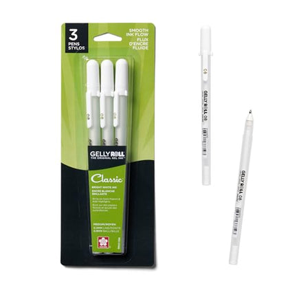 SAKURA 37488 Gelly Roll Classic 08 (Medium Pt.) 3PK Pen, White, Classic Med 3-Pc White, Medium Point