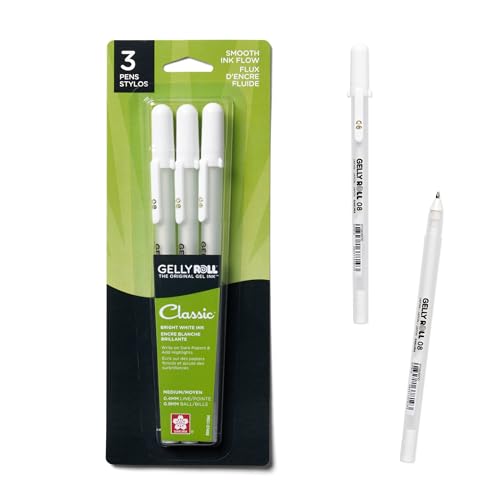 SAKURA 37488 Gelly Roll Classic 08 (Medium Pt.) 3PK Pen, White, Classic Med 3-Pc White, Medium Point