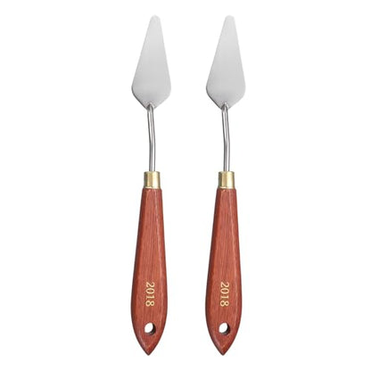 HARFINGTON 2pcs Palette Knife Painting Tool 2.36" x 0.98" Stainless Steel Teardrop Blade 8.27" Length Spatula Painting Pallet Knives with Hole Beech Wood Handle for Acrylic Canvas, Red/Silver - size: 8.27" x 0.98" x 2.36"
