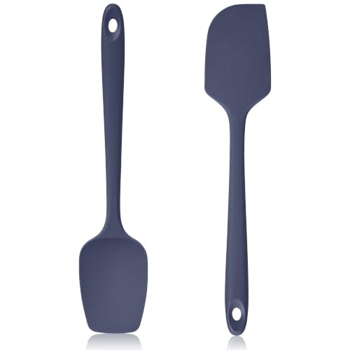 600ºF Heat Resistant Silicone Spatula Spoonula Set of 2, Blue | High Heat Food Safe Kitchen Use Scraper for Cooking Baking Mixing Scraping Stirring Cake Nonstick Cookware Pan Bowl - color: Midnight Blue, size: Large/Spoon Spatula - 2pcs