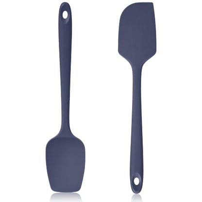 600ºF Heat Resistant Silicone Spatula Spoonula Set of 2, Blue | High Heat Food Safe Kitchen Use Scraper for Cooking Baking Mixing Scraping Stirring Cake Nonstick Cookware Pan Bowl - color: Midnight Blue, size: Large/Spoon Spatula - 2pcs