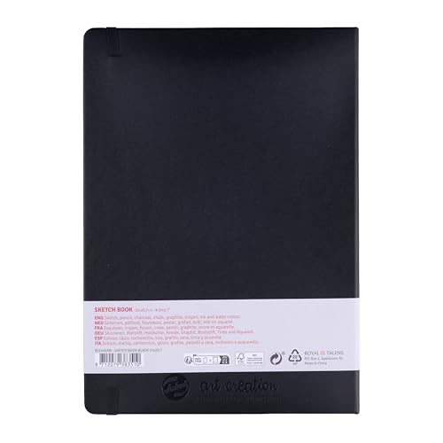 Talens Art Creation Sketchbook, 140 GSM/90 lbs, Black, 8.27 x 11.69 in | Hard-Bound Notebook, 80 Sheets Acid-Free Cream Blank Paper, Ribbon Bookmark and Elastic Closure - size: 21×30cm