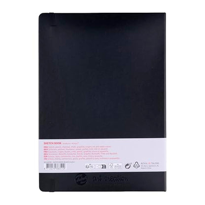 Talens Art Creation Sketchbook, 140 GSM/90 lbs, Black, 8.27 x 11.69 in | Hard-Bound Notebook, 80 Sheets Acid-Free Cream Blank Paper, Ribbon Bookmark and Elastic Closure - size: 21×30cm