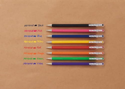 Pentel Mattehop - Liquid Gel Rollerball Pens - K110-1.0mm Nib - 1 of Each Colour - Pack of 8 - In Pillow Packaging