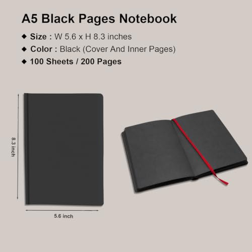 XIAMUY A5 Black Paper Notebook For Sketch, Writing, Drawing, Memo, Diary