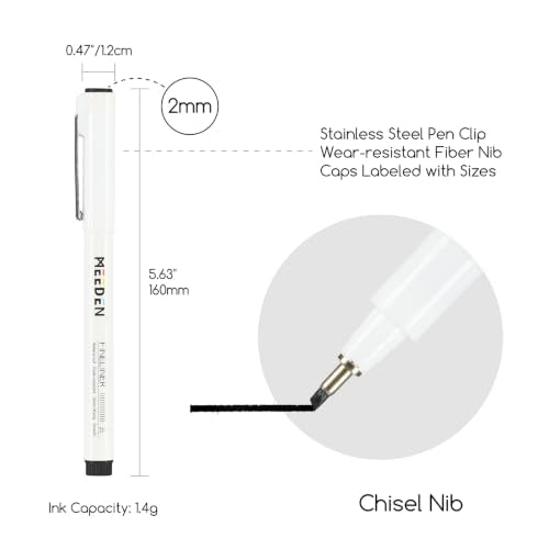 MEEDEN Micro Fineliner Drawing Pens: Fine Liner Pen 6 Pack, 2mm Black Waterproof Archival Ink for Bold Outlining, Lettering, Poster Drawing, Manga Panels, Filling and Expressive Artwork - Chisel Nip - style: 2mm Chisel Nib