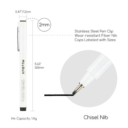 MEEDEN Micro Fineliner Drawing Pens: Fine Liner Pen 6 Pack, 2mm Black Waterproof Archival Ink for Bold Outlining, Lettering, Poster Drawing, Manga Panels, Filling and Expressive Artwork - Chisel Nip - style: 2mm Chisel Nib