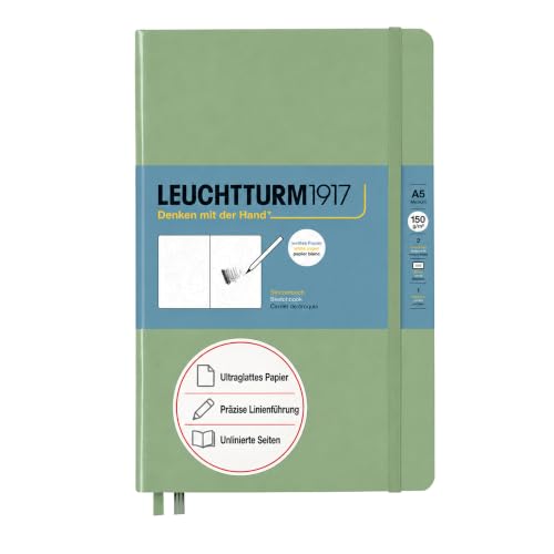Leuchtturm1917 - Medium A5 Hardcover Sketchbook (Sage) - 112 Pages of 150g/m² Paper - color: Sage, size: Medium (A5)