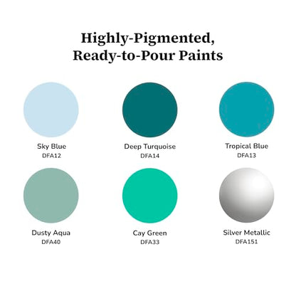 DecoArt Fluid Art Ready-to-Pour Paint Set – Silver Seas Colors, Set of 6 (4 fl oz Bottles) – Acrylic Pouring Paints for Canvas, Wood & DIY Craft Projects - color: Multi - Silver Seas