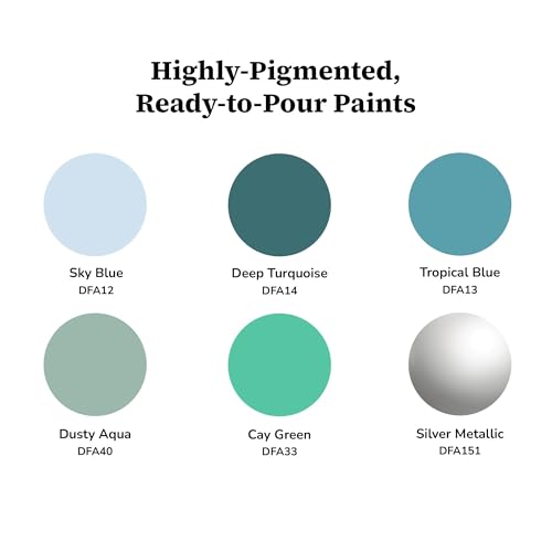 DecoArt Fluid Art Ready-to-Pour Paint Set – Silver Seas Colors, Set of 6 (4 fl oz Bottles) – Acrylic Pouring Paints for Canvas, Wood & DIY Craft Projects - color: Multi - Silver Seas