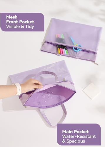 SortRax Large Zipper Pouch with Handle, Fits Letter and A4, Purple - color: Purple