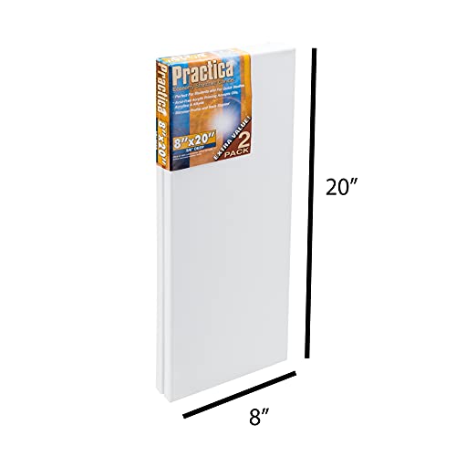 Practica Economy Stretched Cotton Canvas - Acid-Free Acrylic Primed Canvas for Acrylics, Pastels, Graphite, & More! - [2-Pack - 8x20] - size: 8x20"