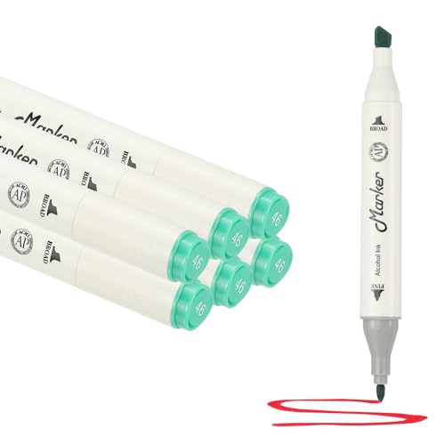 PATIKIL Dual Tip Markers, 6 Pcs Dual Tip Alcohol Markers Set White Barrel with Brush Tip and Fine Tip for Illustration Artist Adult Coloring Drawing Permanent Sketching, Green - color: Green