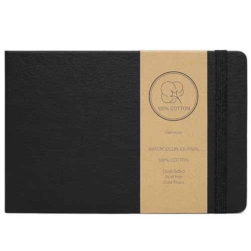 Vienrose Faux Leather Watercolor Sketchbook 8.25 x 5.5 in 24 Sheets Black - color: Black, size: 8.25" x 5.5" 1 Pack