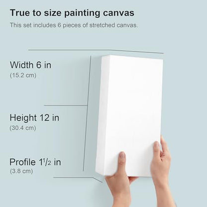 PHOENIX 6x12 Inch 3 Pack Gallery Canvas - Small Long 1.5 in Thick Canvases for Painting - Deep Edge 100% Cotton 11 Oz. Gesso Primed White Blank Professional Canvas Oil & Acrylic Paints - size: 6"x12", style: Gallery