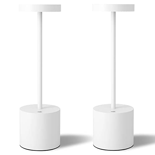 TBBGA LED Cordless Table Lamps Set of 2, 5000mAh Rechargeable Table Light | Portable Outdoor Table Lamp, 3 Color Stepless Dimming Battery Powered Lamp for Dinner/Patio/Restaurant/Bedroom (White) - color: White2