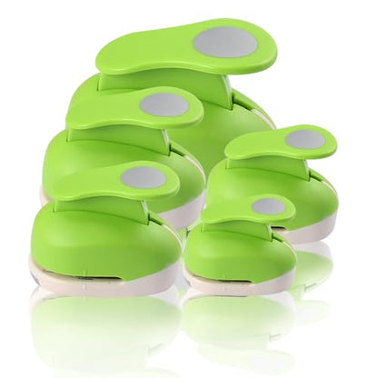 Circle Paper Punch Set, 3/8 inch, 5/8 inch, 1 inch, 1.5 inch, 2 inch, 5 Different Size Circle Punches for Crafting Designs, Office Supplies, Card Making, DIY Albums, Photos - color: Green