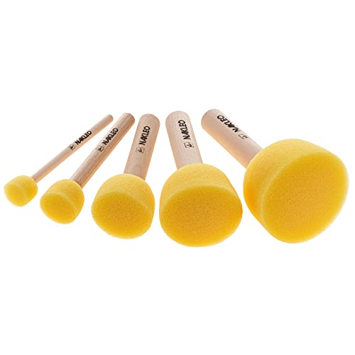 NAKLEO Foam Stencil Stippling Brush Set, 5 Pcs Round Sponges Stippler 0.4", 0.8", 1", 1.6", 2", Wooden Handle Paint Brushes DIY Arts and Crafts, Stenciling Decorating Tools Wax Chalk Acrylic