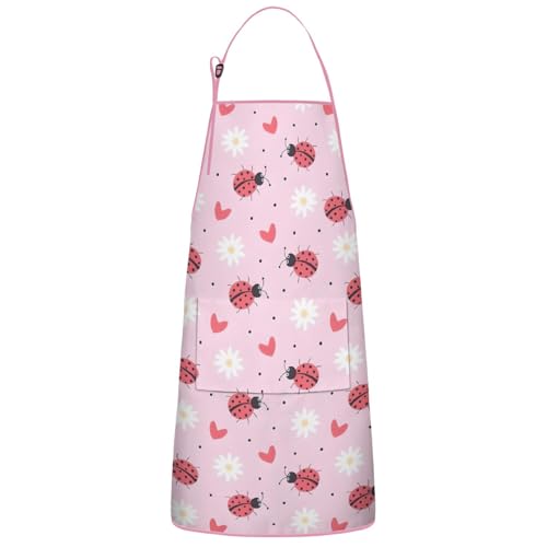 Apron with 2 Pockets,Kitchen Chef Artist Aprons for Cooking Gardening Baking Painting, Waterproof Apron 33" x 27" - color: Ladybug