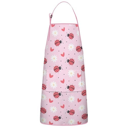 Apron with 2 Pockets,Kitchen Chef Artist Aprons for Cooking Gardening Baking Painting, Waterproof Apron 33" x 27" - color: Ladybug
