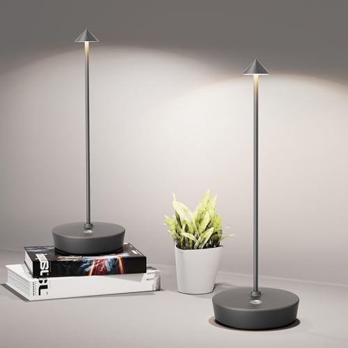 LED Cordless Table Lamp Rechargeable 6000mAh Battery Outdoor Light | IP54 Waterproof Portable 3 Color Touch Dimmable Table Light for Patio Restaurant Dining Home Set of 2 Grey - color: 2Pack Grey