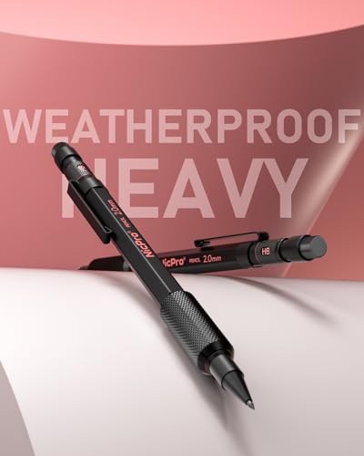 Nicpro 2mm Metal Mechanical Pencils Set with Case, 5 Pack Black | 65 Lead Refills (6B 4B 2B HB 2H 4H Color), Eraser, Weatherproof Metal Barrel, Heavy Duty Carpenter Pencil For Writing Drawing - size: 5 Pack
