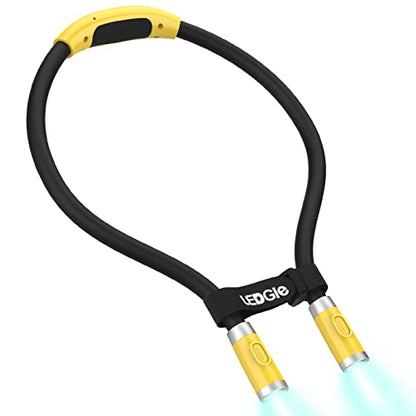 LEDGLE LED Neck Light for Reading Rechargeable Neck Flashlight for Knitting, 3 Adjustable Brightness, Flexible Soft Silicone Arms - for Reading Knitting Crocheting Camping Repairing (Yellow) - color: Yellow