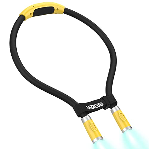 LEDGLE LED Neck Light for Reading Rechargeable Neck Flashlight for Knitting, 3 Adjustable Brightness, Flexible Soft Silicone Arms - for Reading Knitting Crocheting Camping Repairing (Yellow) - color: Yellow